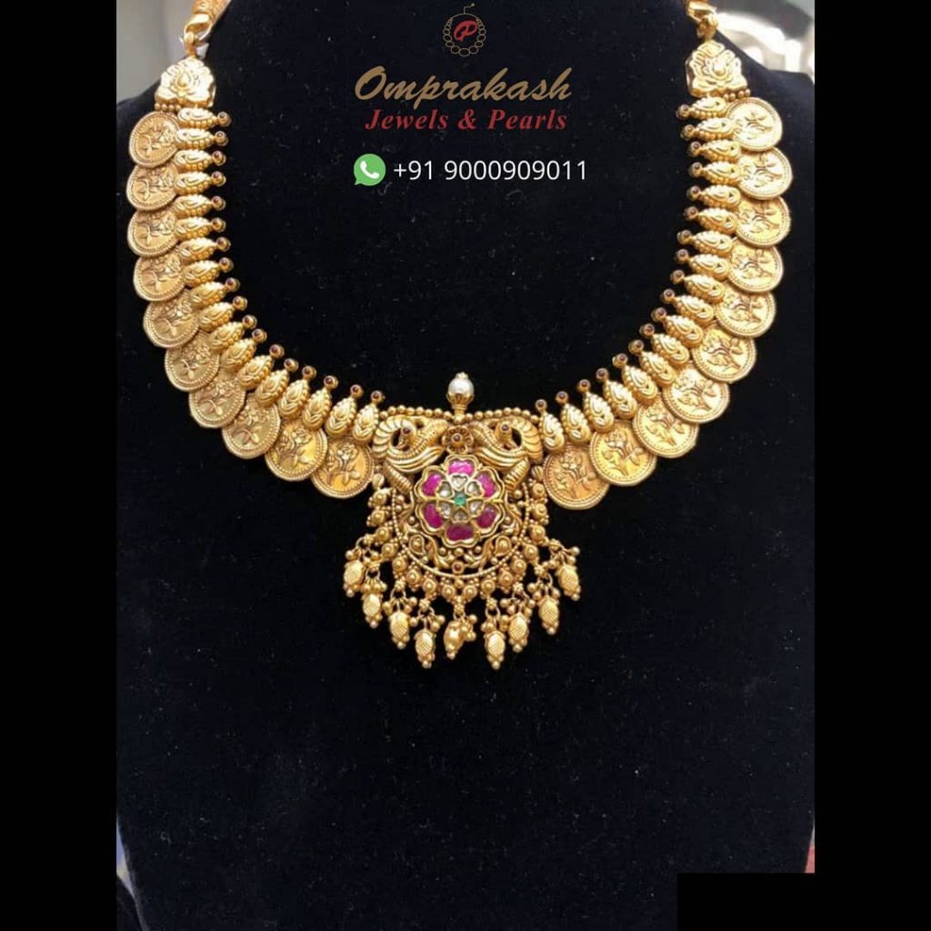 Antique Gold Coin Necklace - South India Jewels