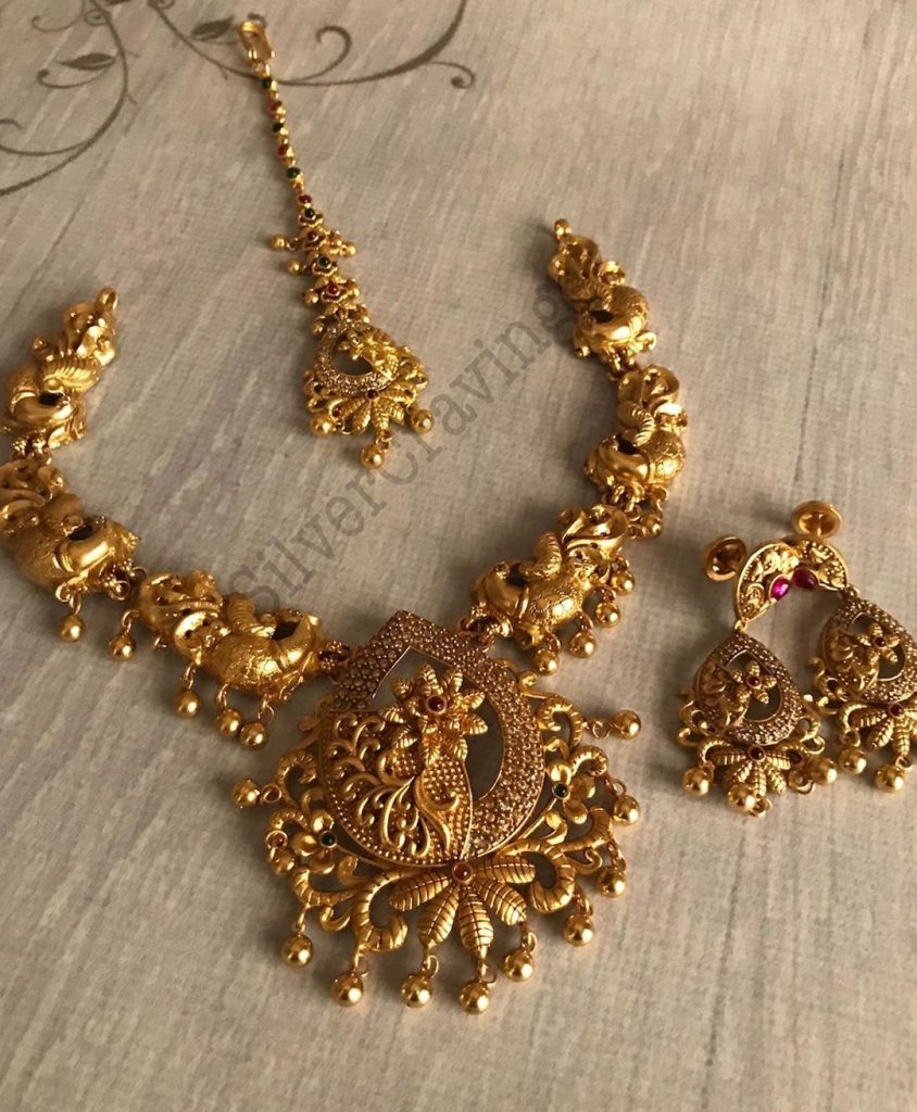 Cz Stone Peacock Necklace - South India Jewels