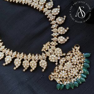 Gold Plated Pure Silver Semi Precious Stones Studded Necklace - South ...