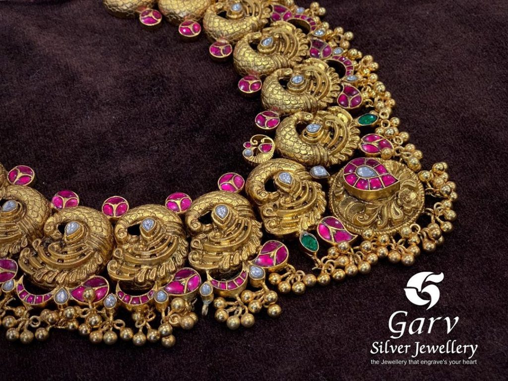 Gold Plated Silver Temple Necklace - South India Jewels