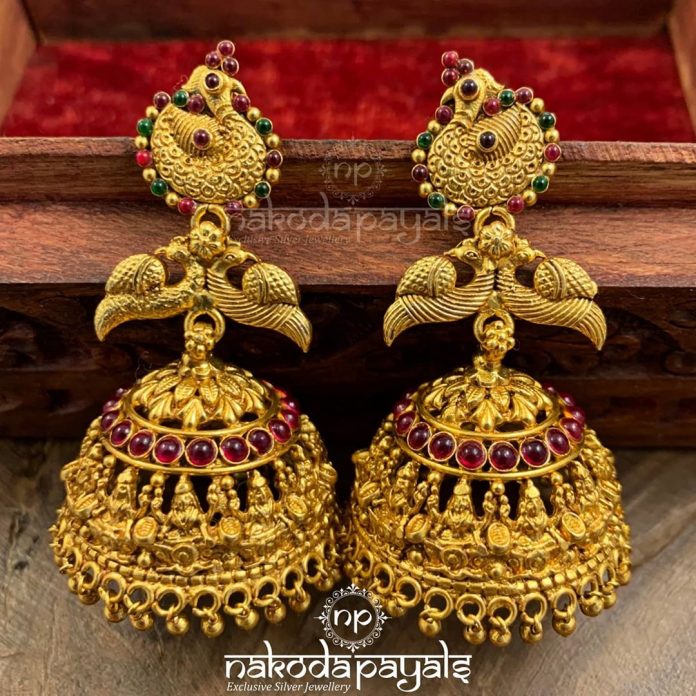 Pure Silver Jhumki With 22kt Gold Polish - South India Jewels