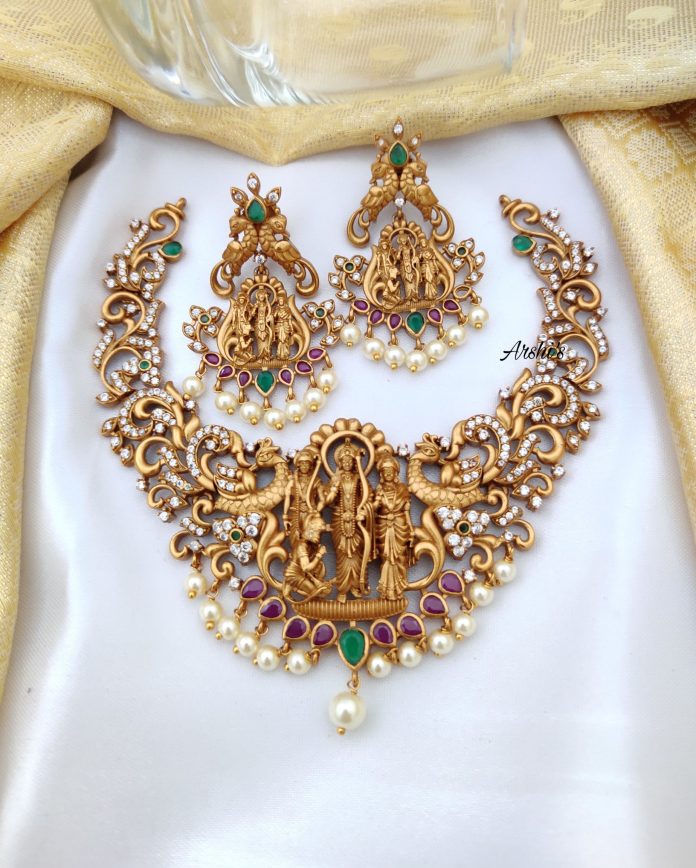 Matte Finish Ram Parivar Necklace - South India Jewels