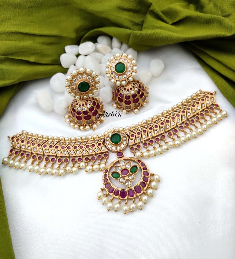 South-Indian-Style-Ruby-and-Green-Stone-Choker-01