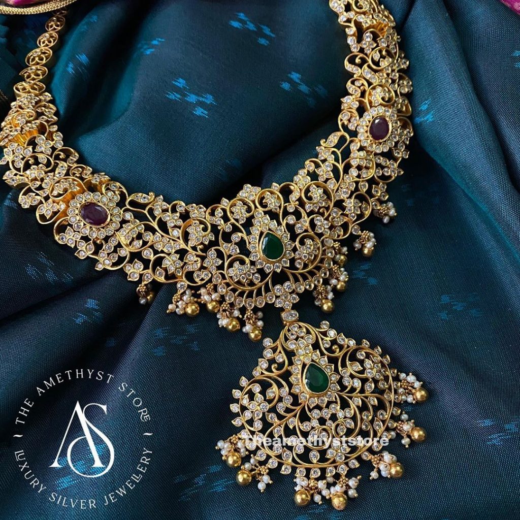 Gold Plated Silver Necklace - South India Jewels