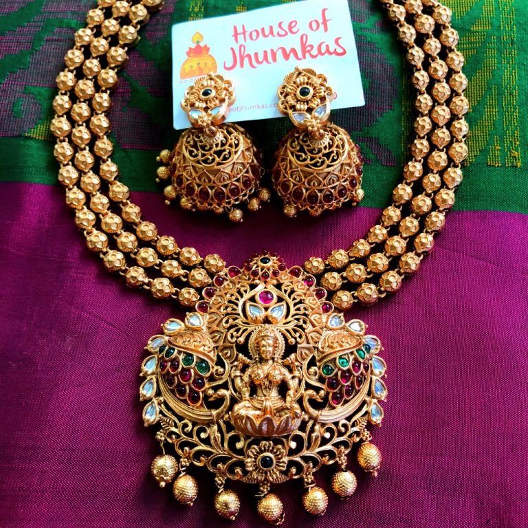 multilayer-matte-temple-necklace-jhumkas