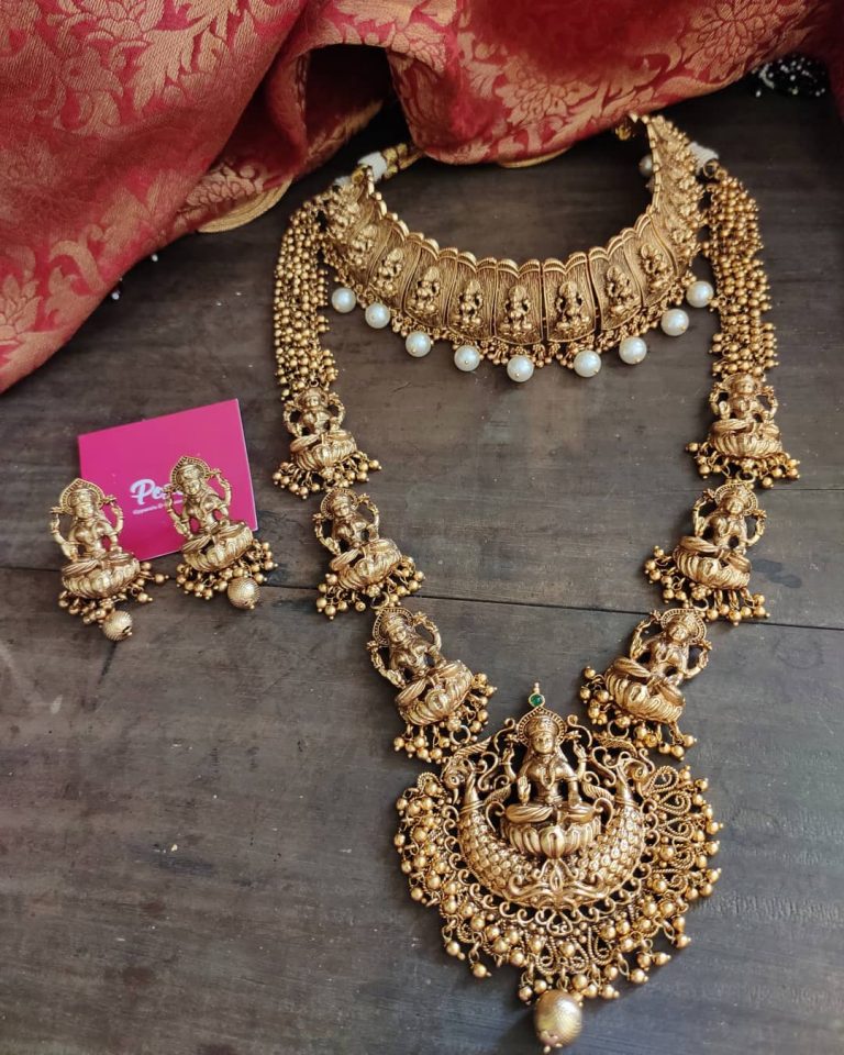 Semi Bridal Temple Necklace Set - South India Jewels