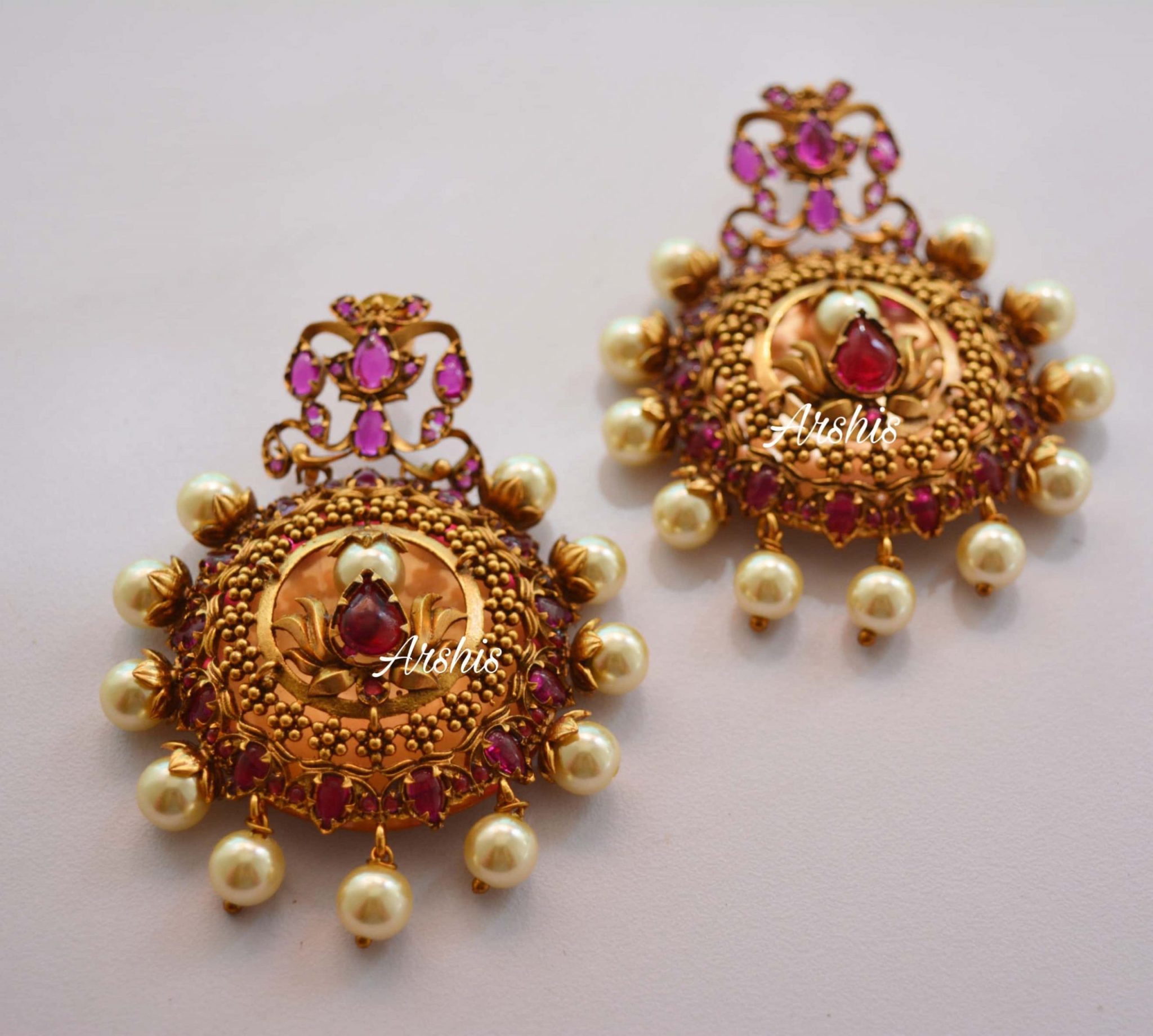 Grand Nagas Work Ruby Stone Earrings - South India Jewels