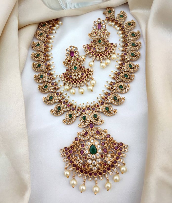 Matte Ad Pearl South Indian Necklace Set - South India Jewels