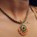 Simple Floral Gold Finish Emerald Necklace