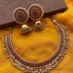 Antique Finish Pearl Necklace And Jhumkas
