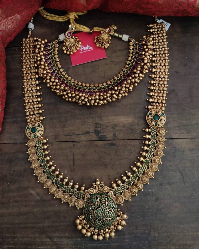 Antique Short Necklace And Long Coin Necklace - South India Jewels