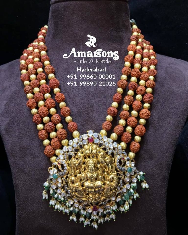 polki-gold-lakshmi-locket-rudraksh-mala