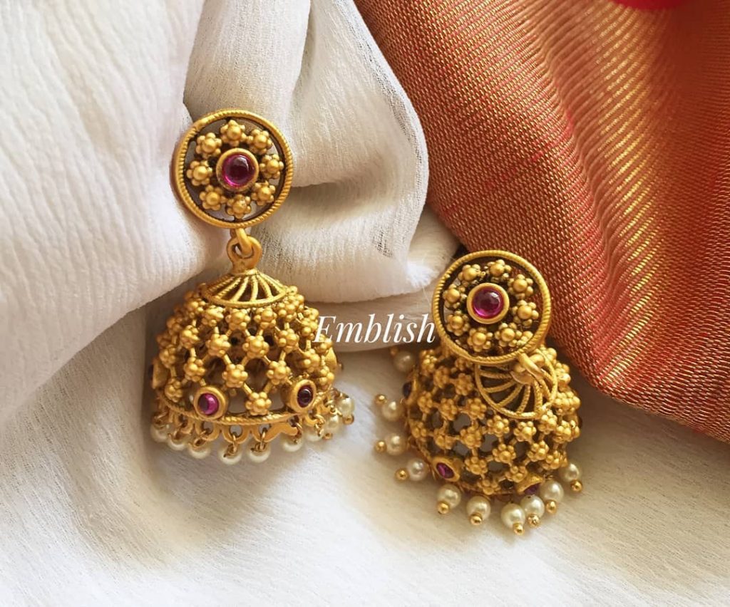 Ruby Filgree Tiny Jhumka - South India Jewels