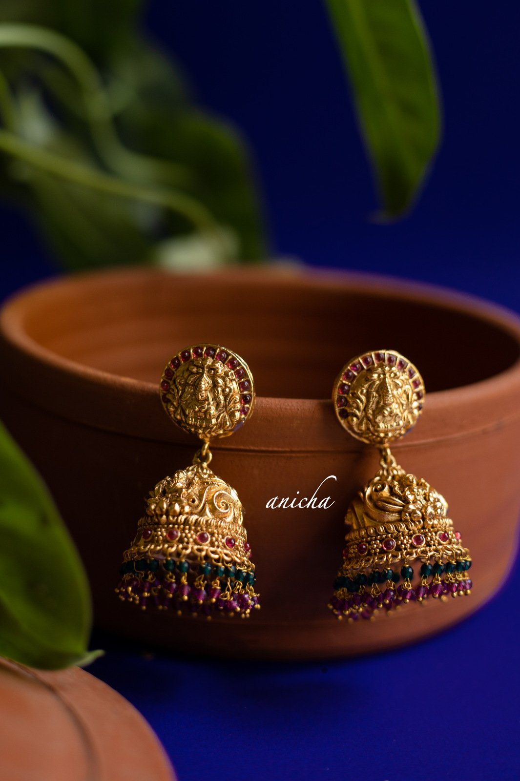 Antique-Ruby-Green-Beads-Temple-Jhumkas-01