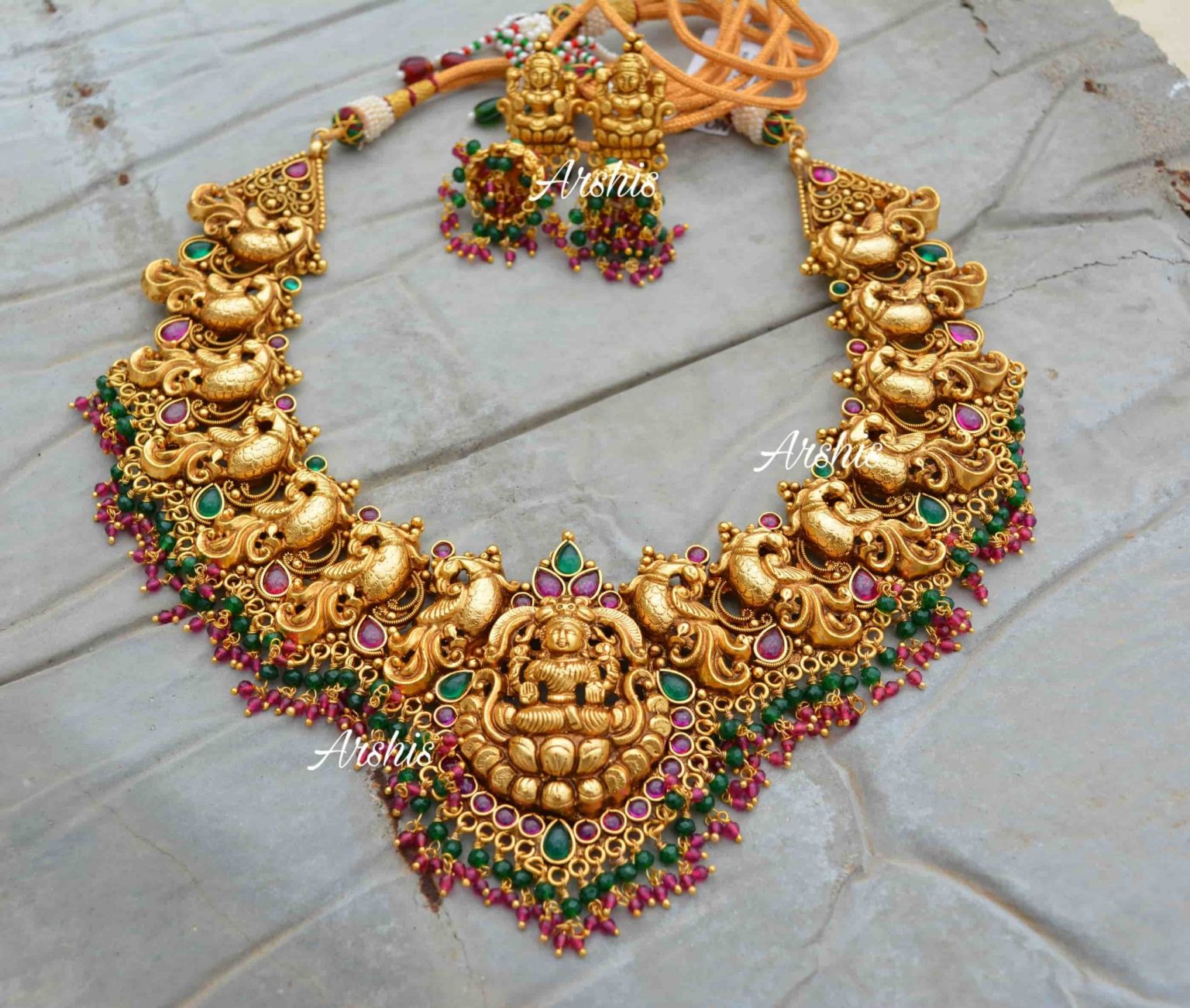 Grand Bridal Temple Lakshmi Nagas Necklace - South India Jewels