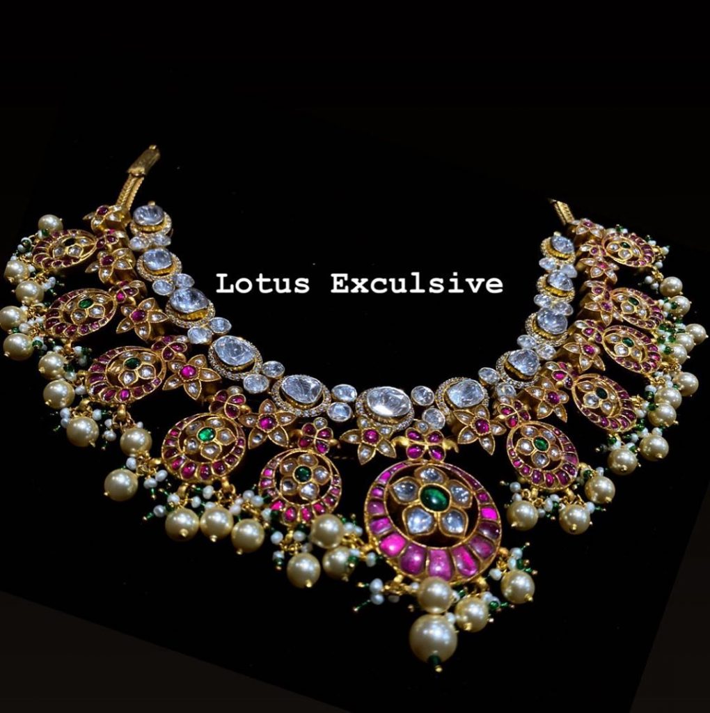 Polki Stone Studded Kundan Short Necklace - South India Jewels
