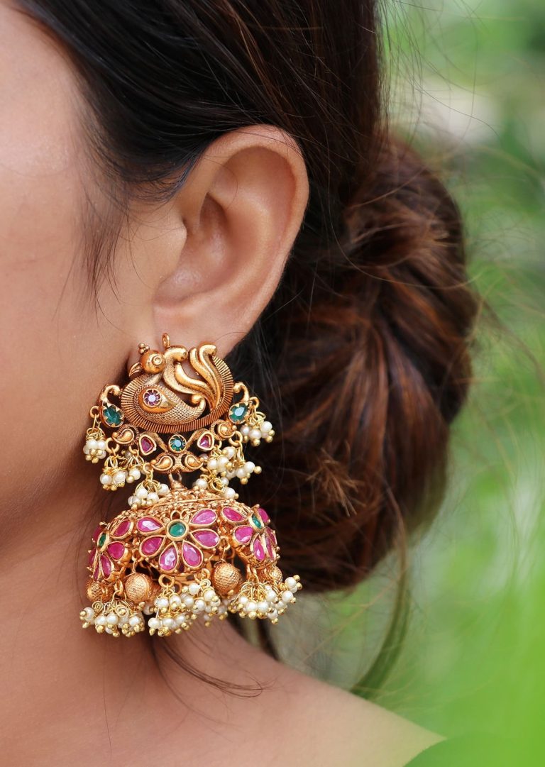 Gorgeous Big Peacock Statement Jhumkas - South India Jewels