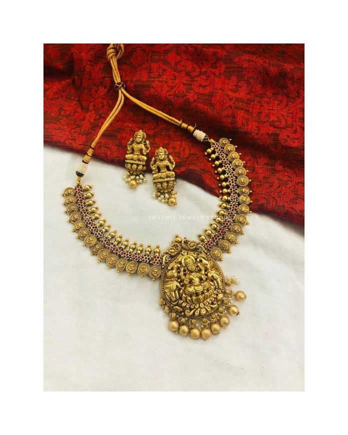 Lakshmi Pendent Necklace With Matching Jhumkas - South India Jewels