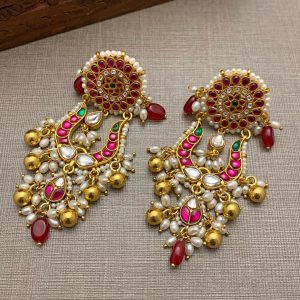 Silver Gold Plated Kundan Chandbalis - South India Jewels