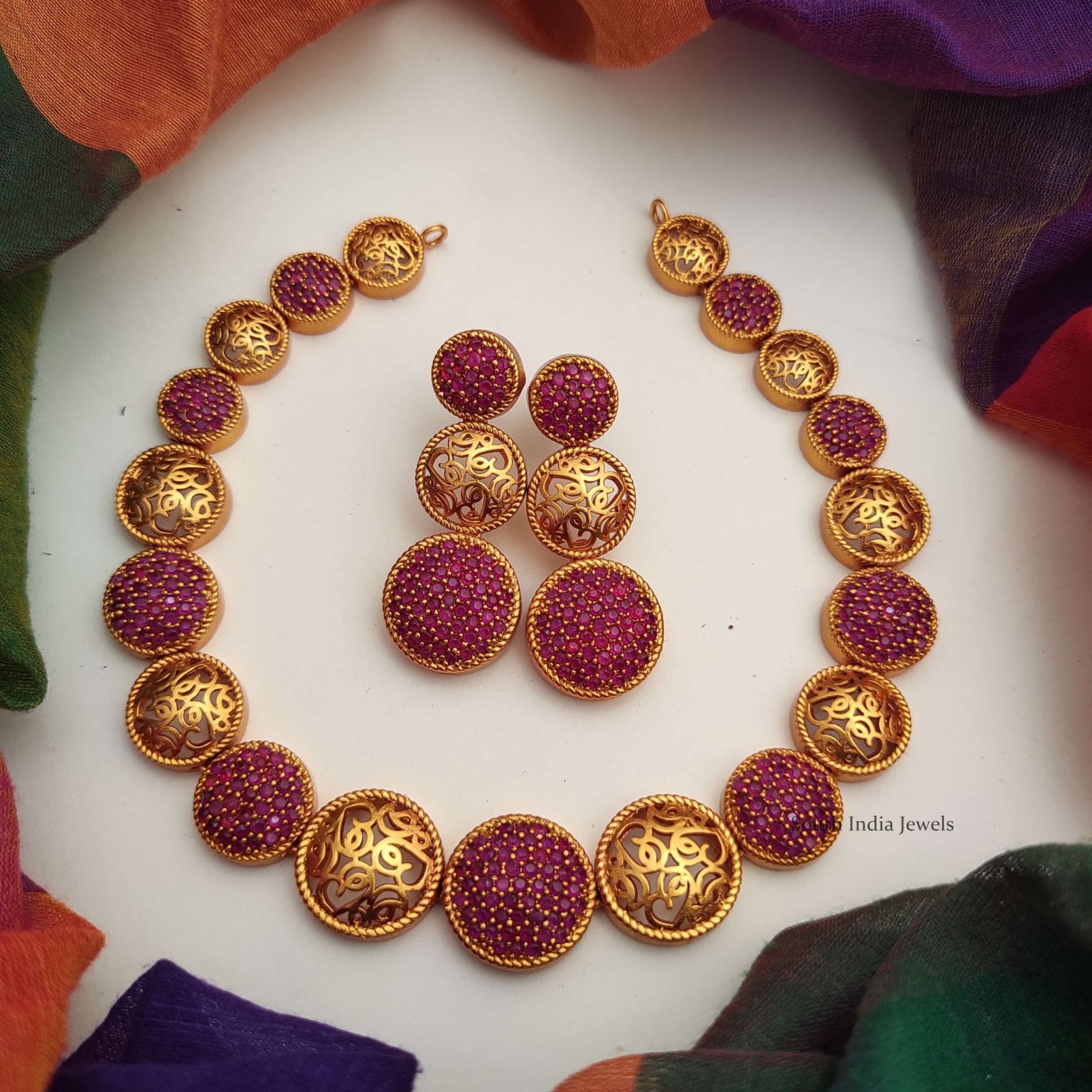 Trendy Red Color Stone Necklace - South India Jewels