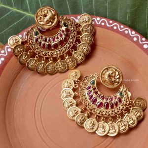 Grand Peacock Design Lakshmi Coin Earrings - South India Jewels