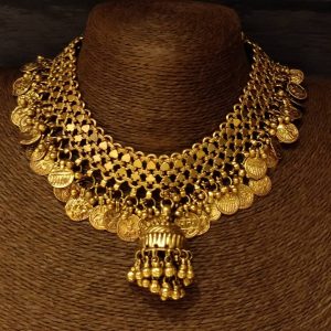 Gold Plated Silver Coin Necklace - South India Jewels