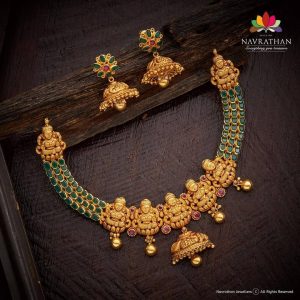 Green Beads Antique Temple Heritage Necklace - South India Jewels