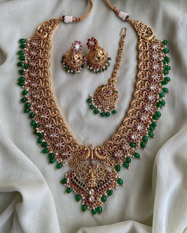 bridal-pure-kemp-gold-finish-laxmi-long-haram-earrings-teeka