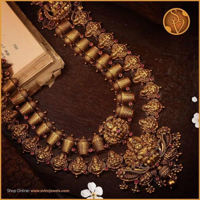 Antique Bridal Gold Necklace Set - South India Jewels