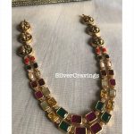 Navrathna Double Layer Stone Necklace With Peacock Side Pendants