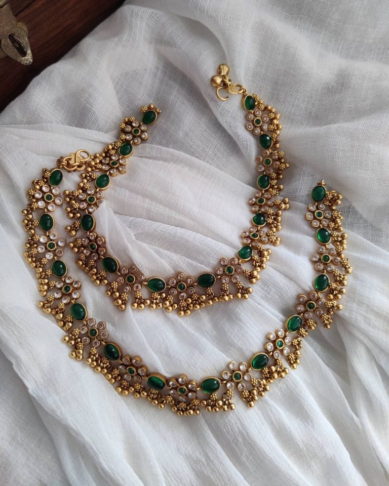 Beautiful Antique Bridal Green Stone Anklet By The Posh Jewellery!