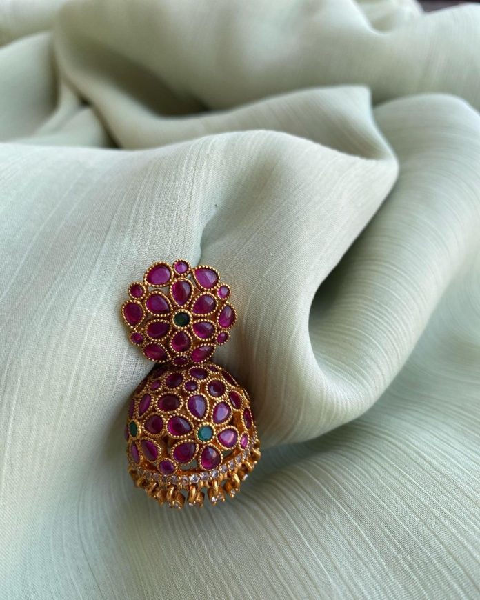 Pure Kemp Jhumkas Earrings - South India Jewels