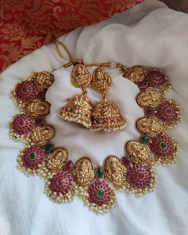 red-green-lakshmi-temple-necklace-set