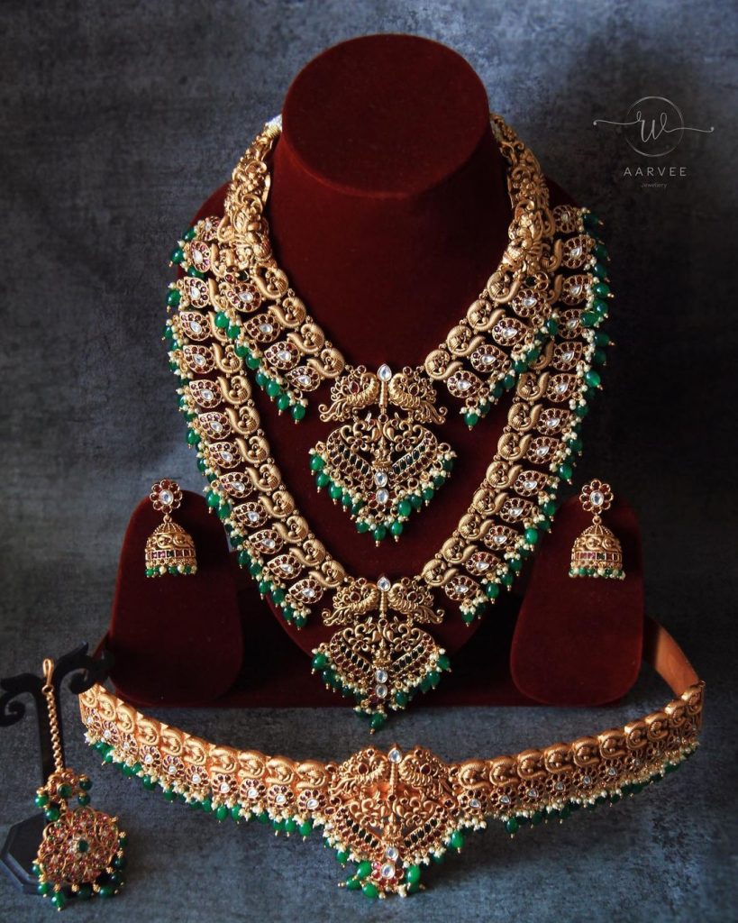 Regal Gold Finish Bridal Jewellery Set - South India Jewels