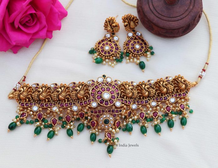 Bridal Antique Peacock Design Choker By South India Jewels!