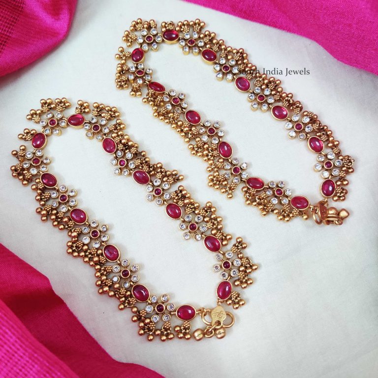 Beautiful Pink And White Stone Anklets By South India Jewels!