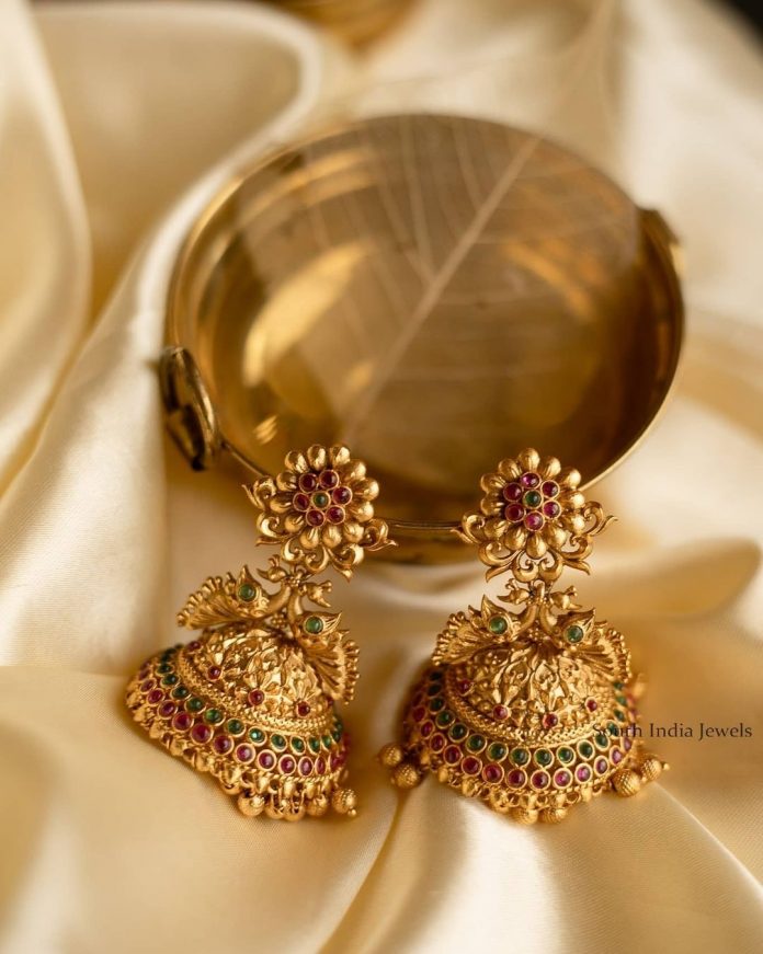 Antique Peacock Kemp Jhumkas By The South India Jewels!