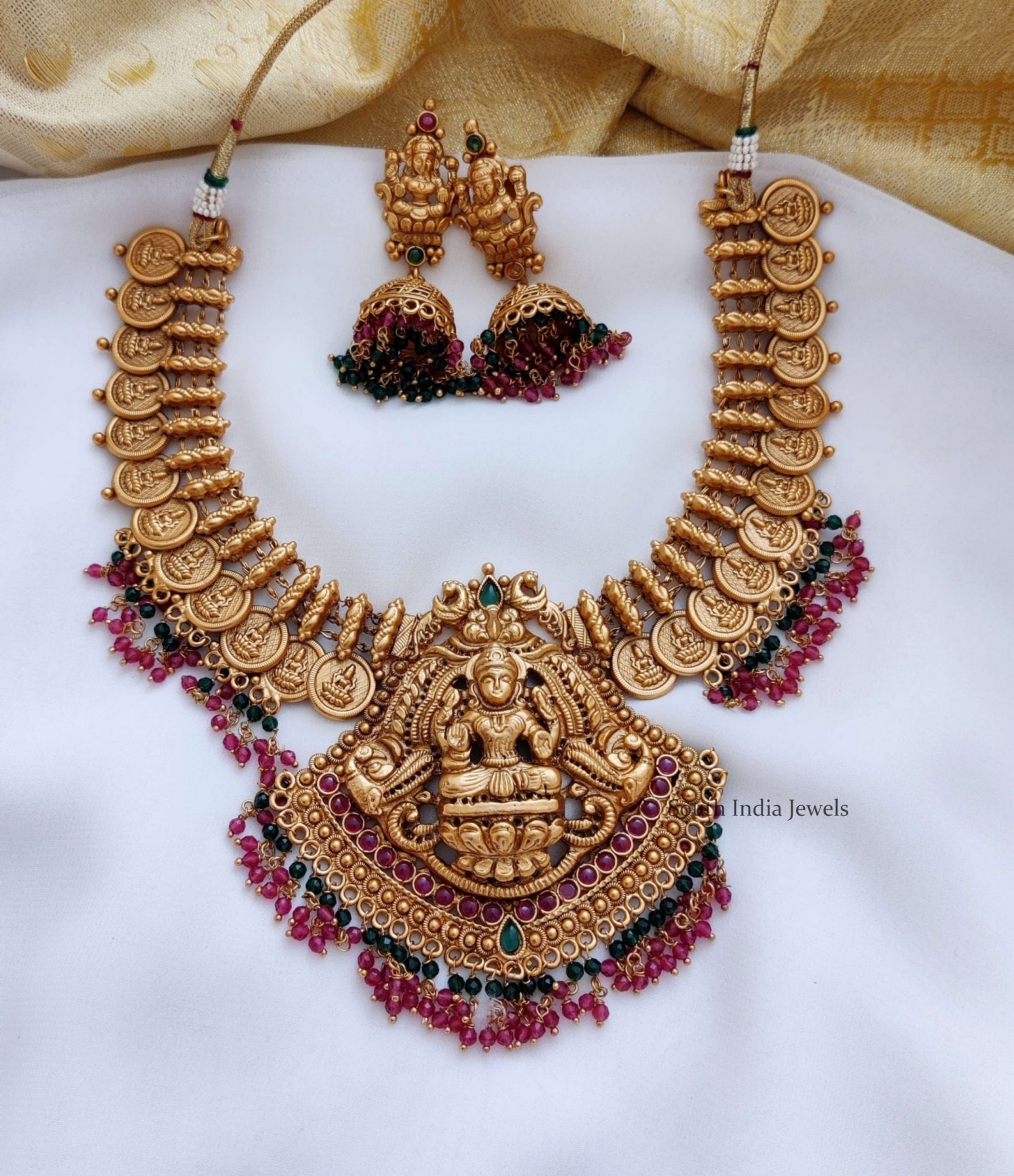 Traditional Temple Lakshmi Design Necklace By South India Jewels!