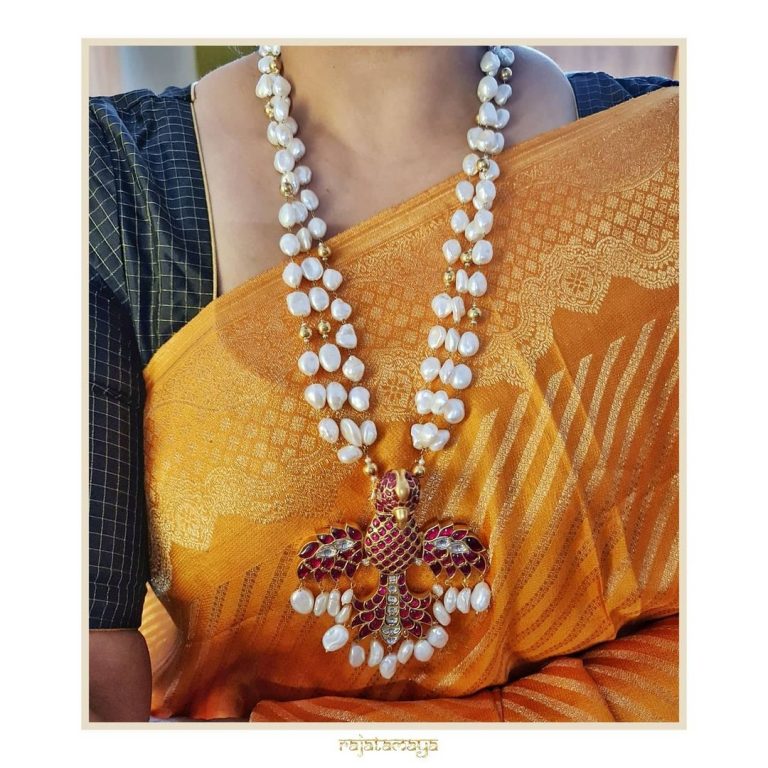 Garuda Kundan Pearl Pendant Necklace