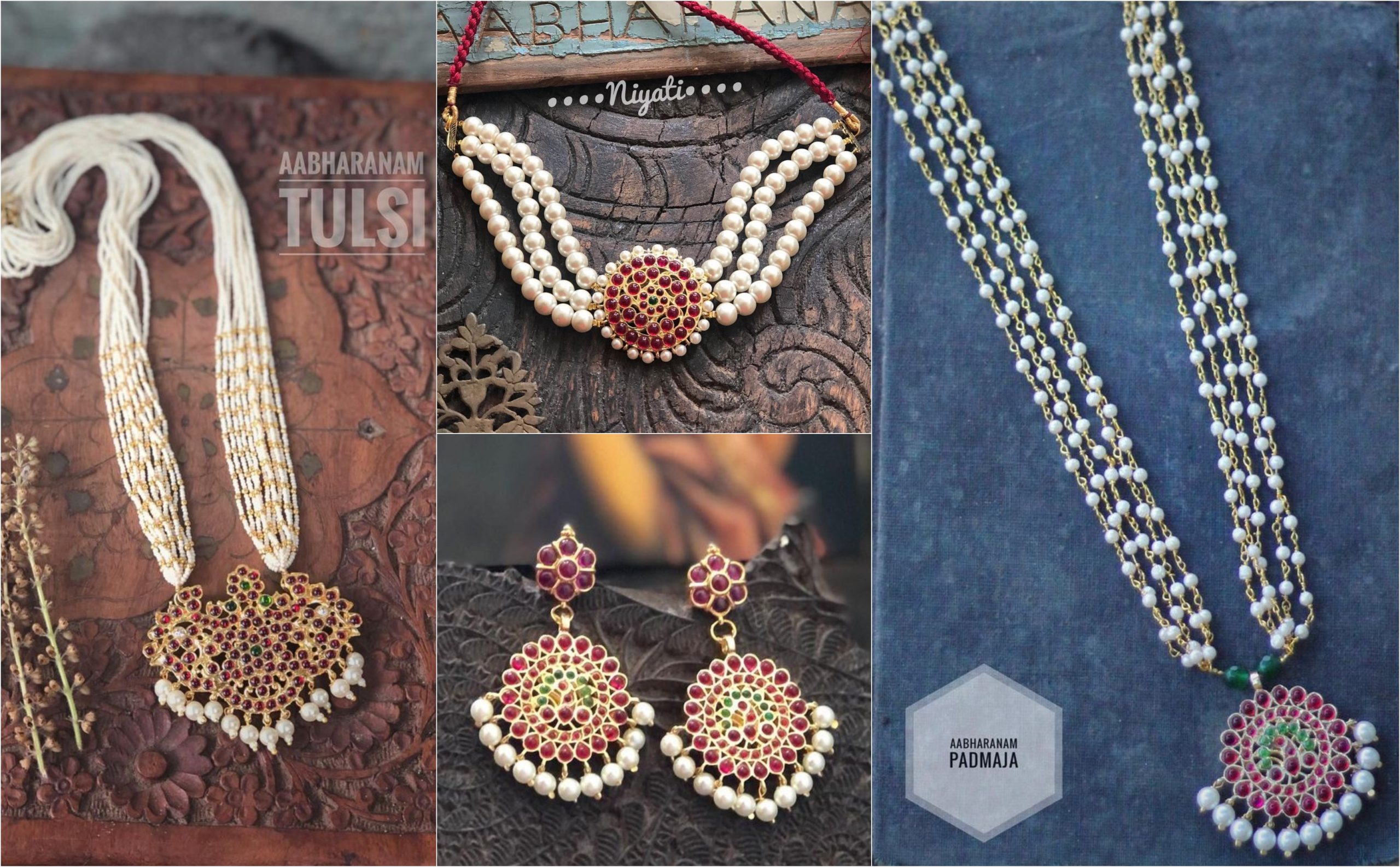 Traditional Tulsi Pearl And Kemp Necklace By Aabharanam