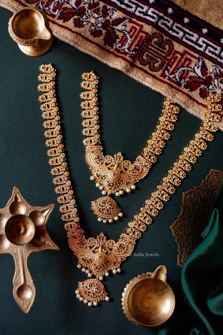 Traditional Peacock Design Short & Long Haram By South India Jewels!